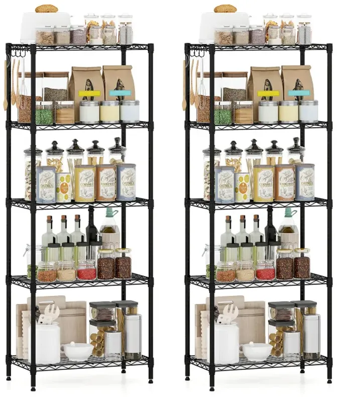 5-Tier Metal Storage Shelving Unit Set of 2 with V-Shaped Wire Rack