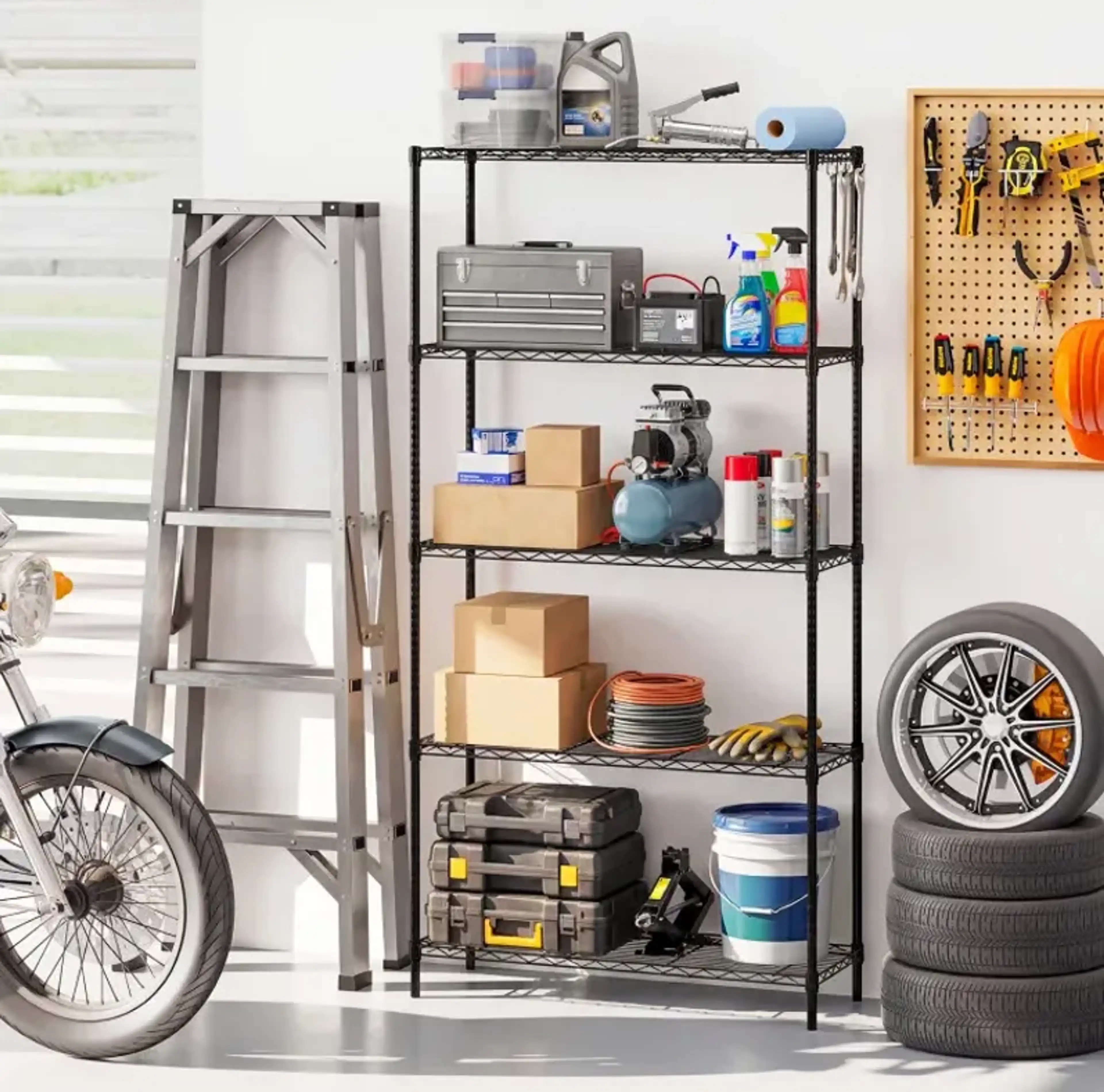 Set Of 2 5 Tier Metal Storage Shelving Unit With V Shaped Wire Rack And ...