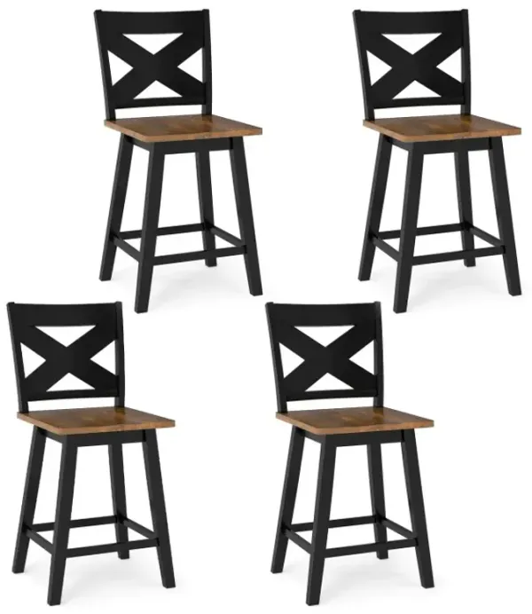24" Rubberwood Swivel Barstools Set of 4 with Backrest and Large Seat