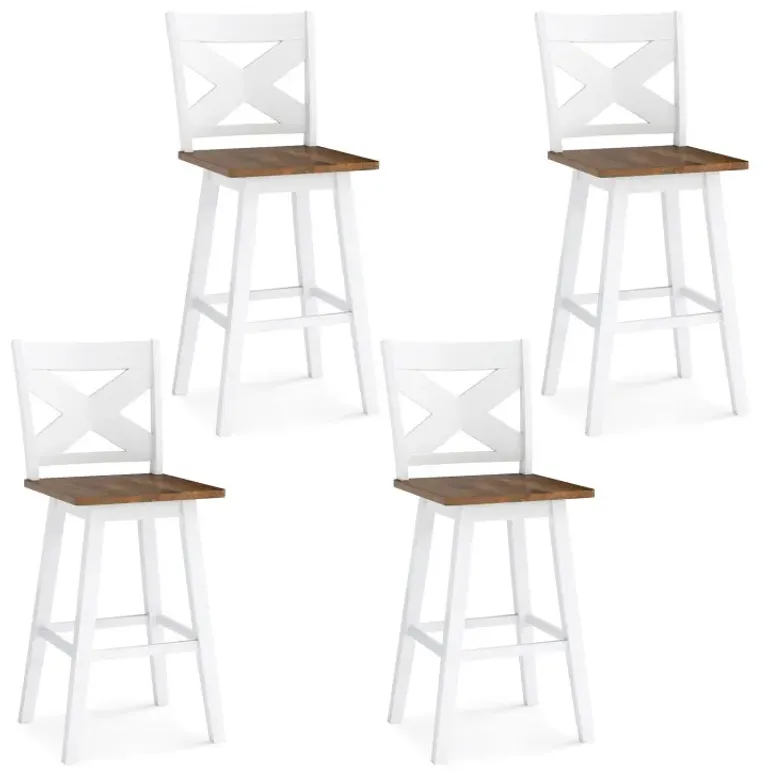 29" Rubberwood Swivel Barstools Set of 4 with Backrest and Large Seat