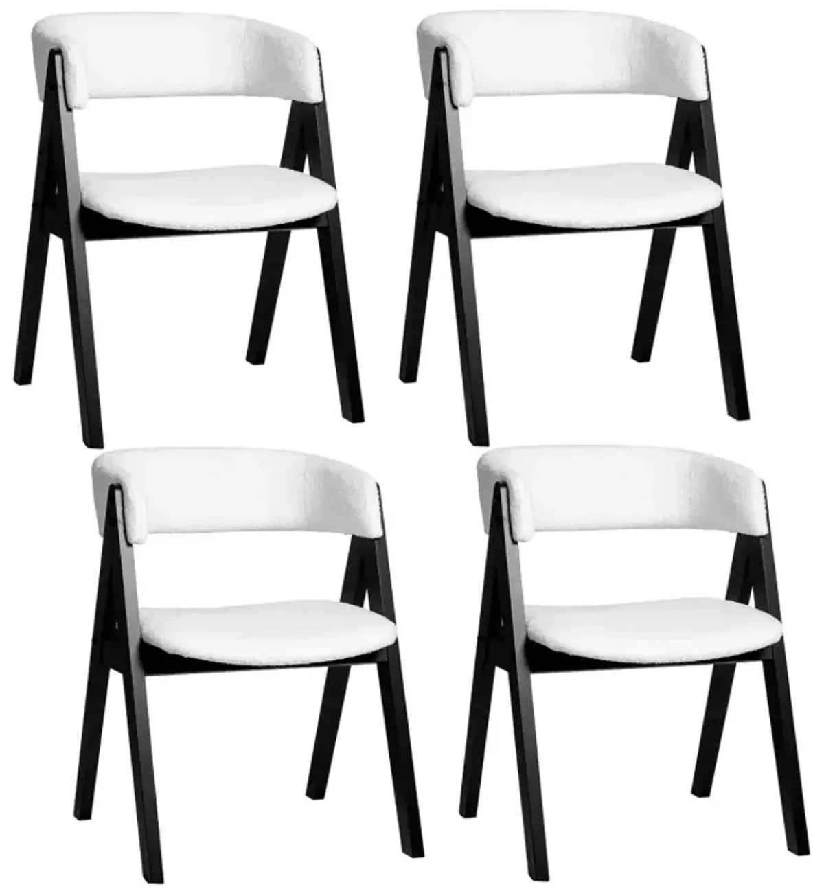 Wooden Dining Chair Set of 4 Mid-Century Modern Sherpa Upholstered Kitchen Dining Room Chairs