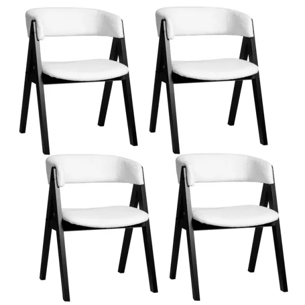 Wooden Dining Chair Set of 4 Mid-Century Modern Sherpa Upholstered Kitchen Dining Room Chairs