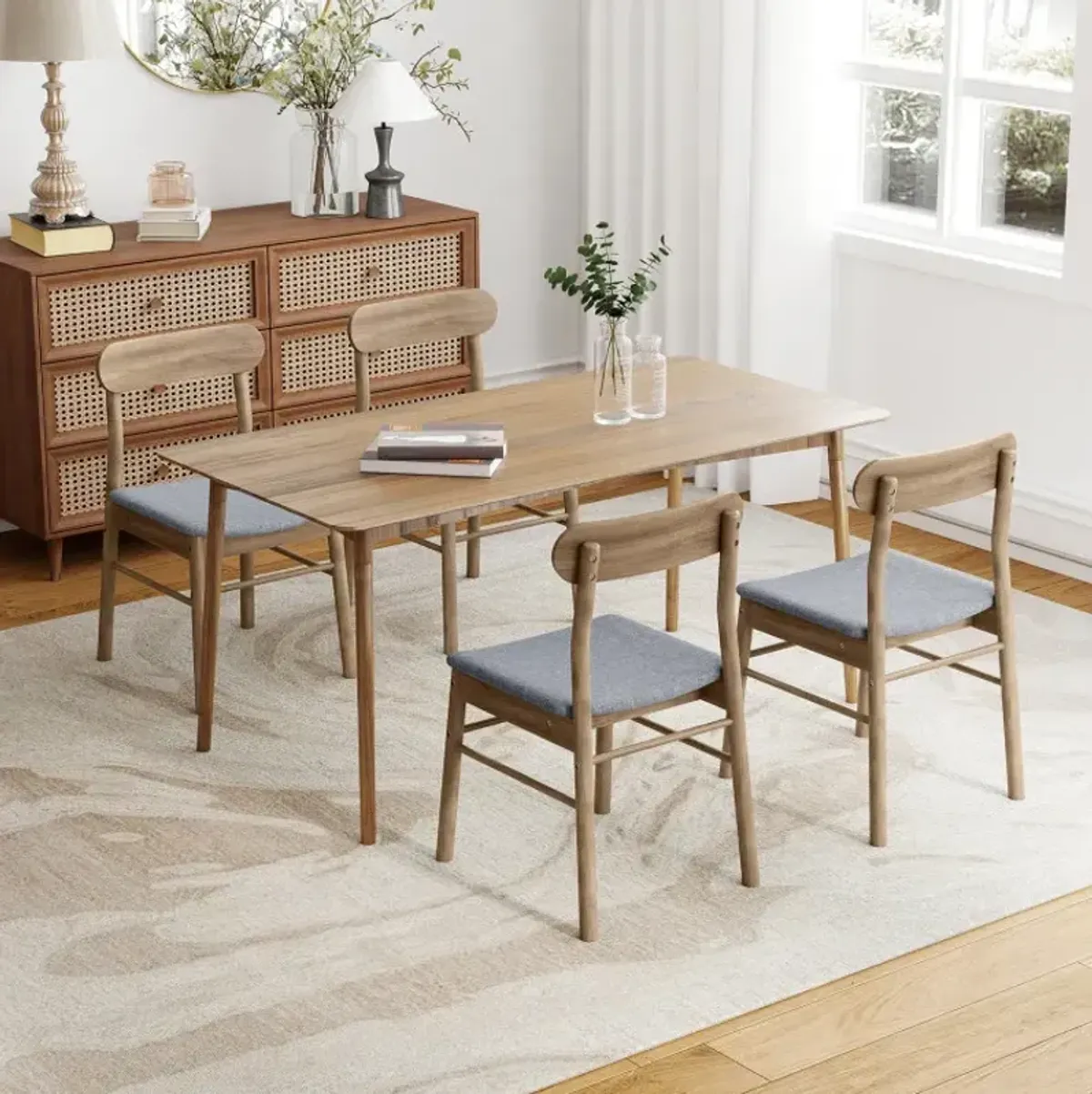 Fabric Upholstered Kitchen Armless Dining Chairs with Rubber Wood Frame Set of 4
