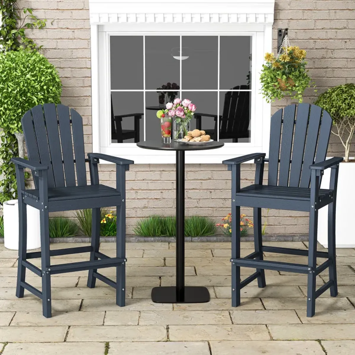 Set of 2 Counter Height Outdoor HDPE Bar Stool with Armrests and Footrest