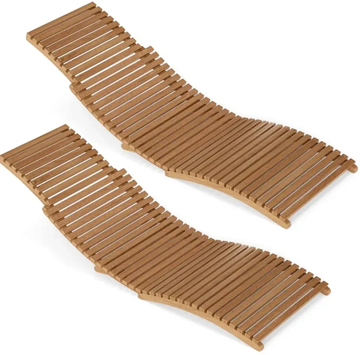 Teak Wood Patio Folding Chaise Lounge Chair with Slatted Seat