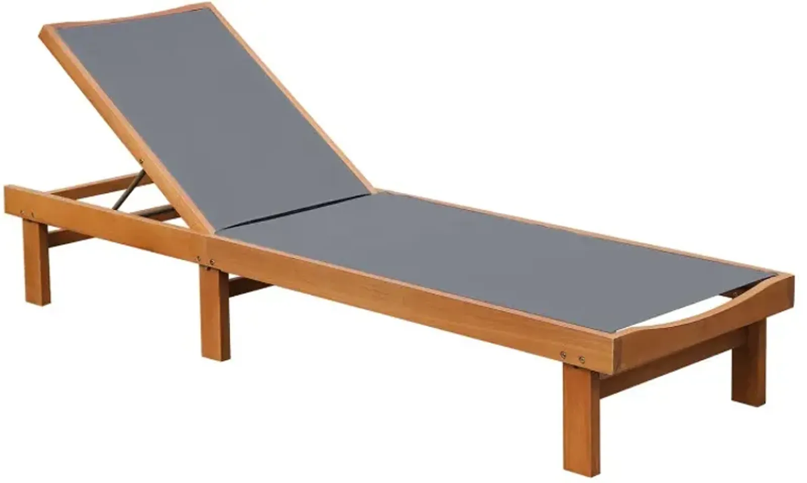 5-Postion Backrest Adjustable Outdoor Wood Chaise Lounge Chair