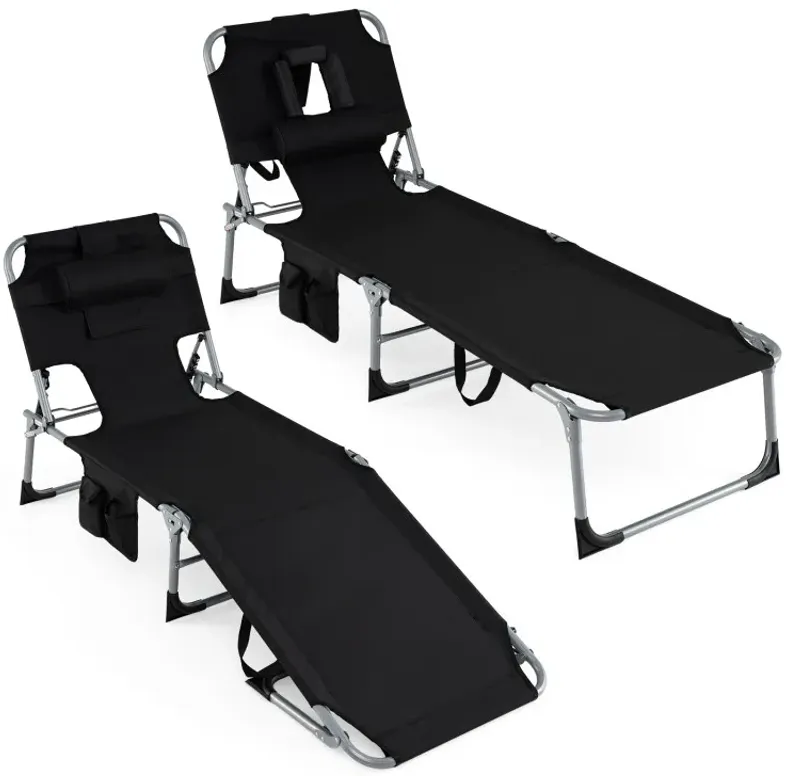 Set of 2 Tanning Chair Portable Chaise Lounge Chair with 4-Position Adjustable Backrest
