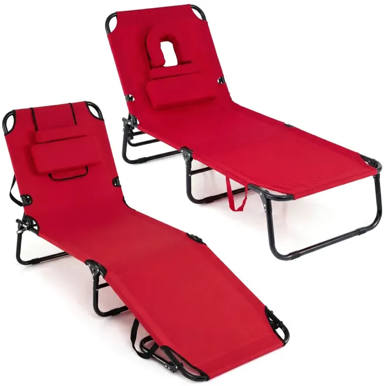 Set of 2 Folding Face Down Tanning Chair with Face Hole 3 Removable Pillows