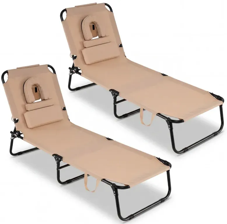 Set of 2 Folding Face Down Tanning Chair with Face Hole 3 Removable Pillows