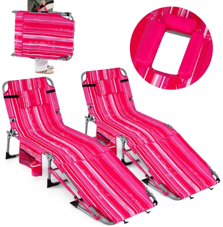 Set of 2 Tanning Chairs with Face Arm Holes Portable with 4-Level Backrest