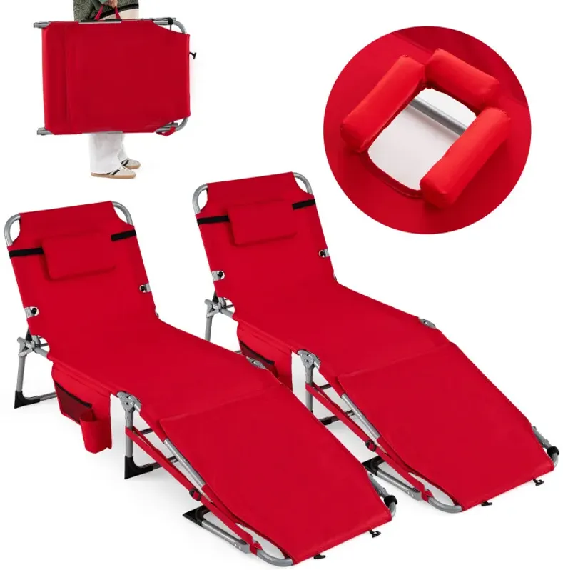 Set of 2 Tanning Chairs with Face Arm Holes Portable with 4-Level Backrest