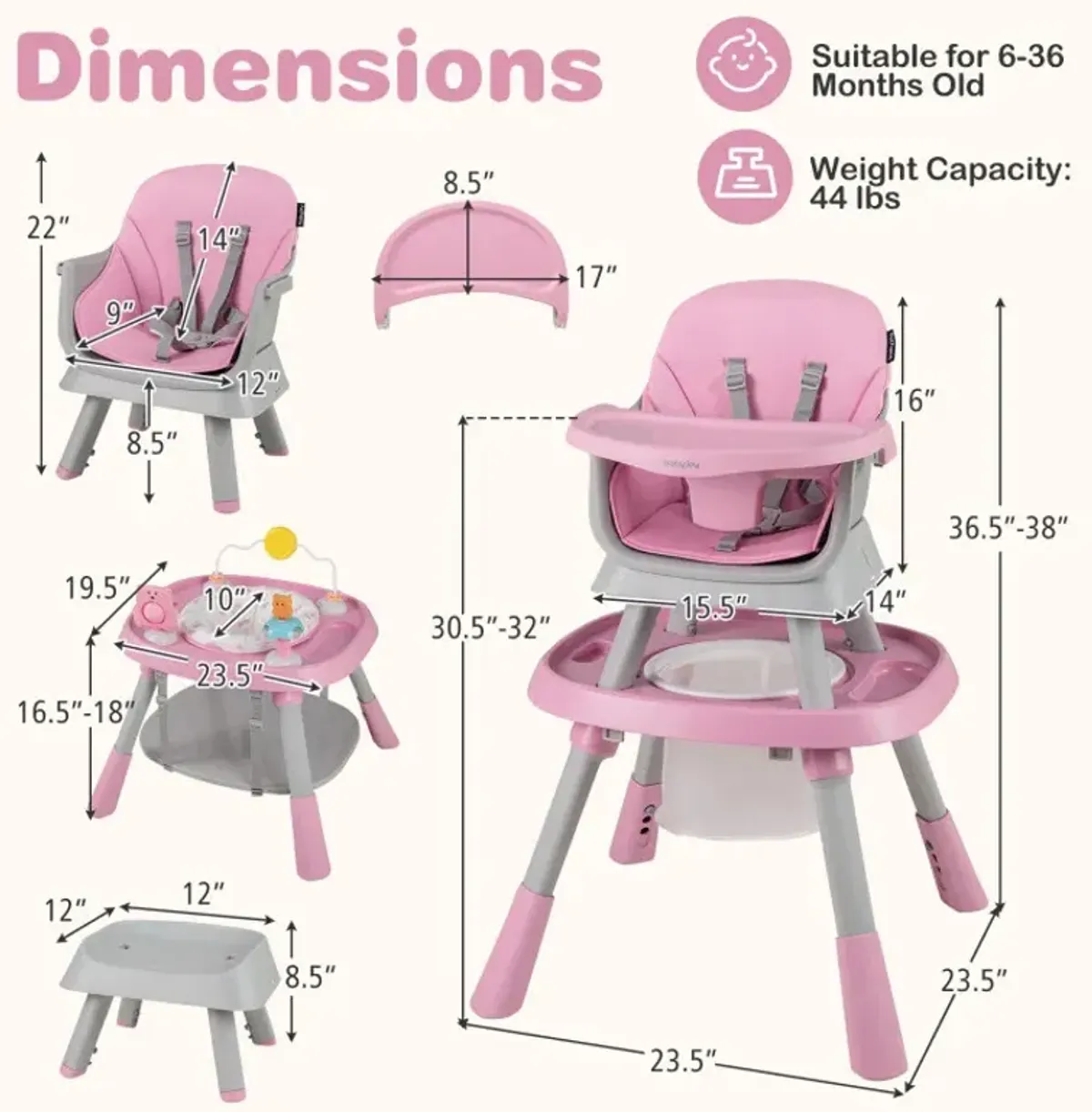 16-in-1 Baby High Chair with Activity Center and Booster Seat for Babies and Toddlers