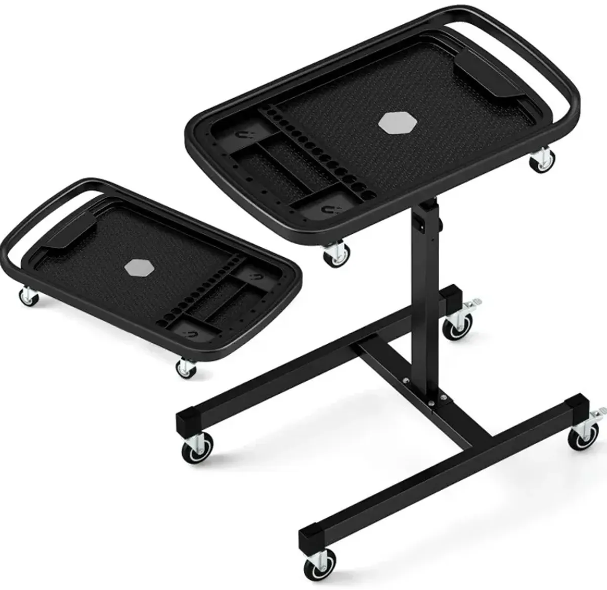 2-in-1 Rolling Tool Tray Height Adjustable Work Table with Detachable Part Tray