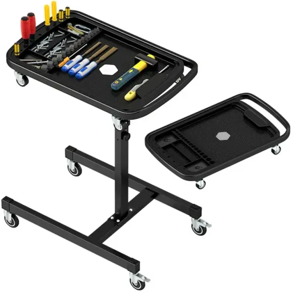2-in-1 Rolling Tool Tray Height Adjustable Work Table with Detachable Part Tray