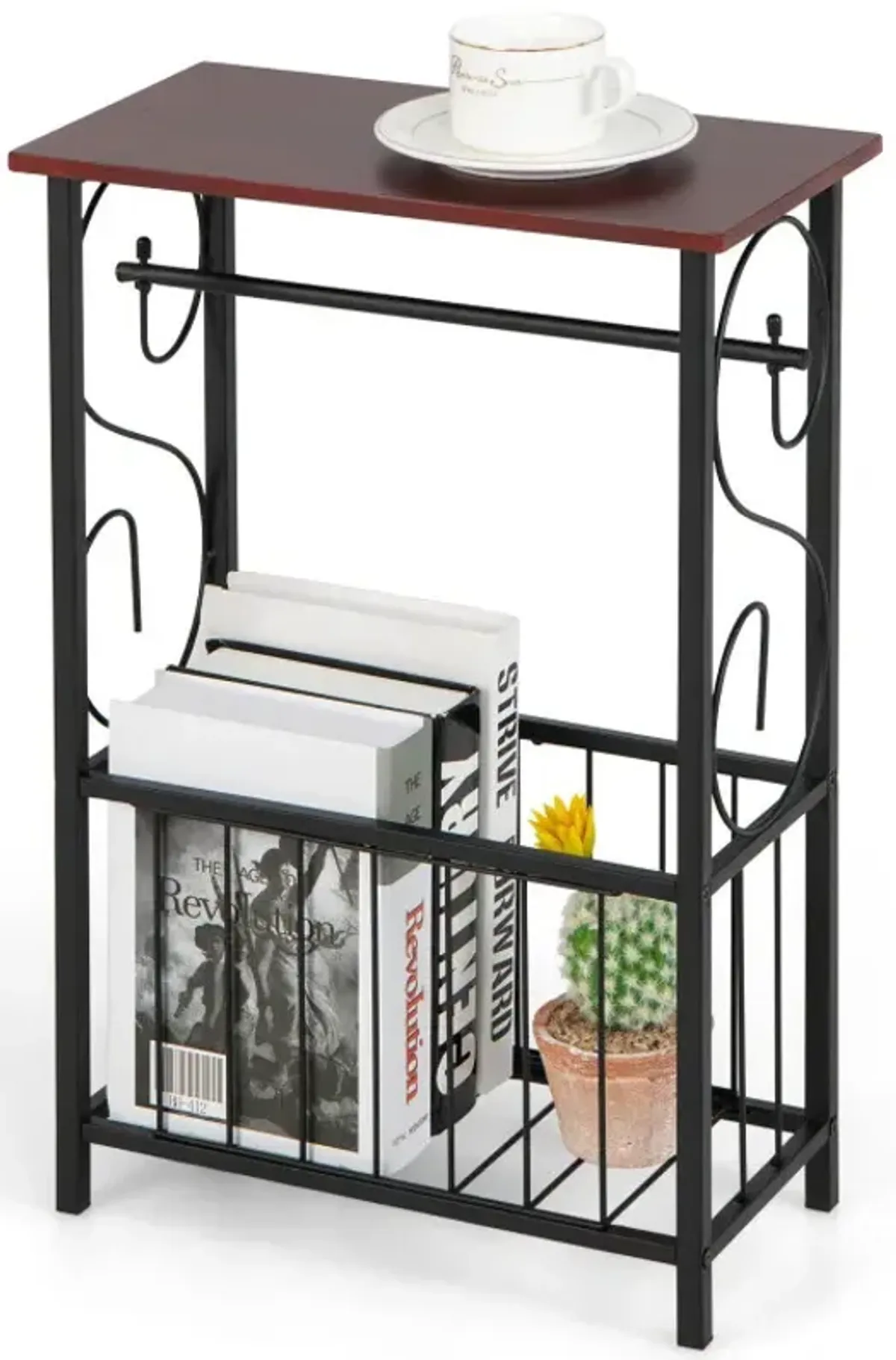 Narrow Side Table with Removable Paper Holder for Living Room
