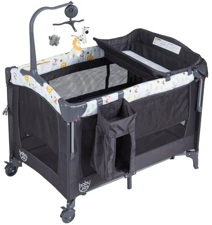3-in-1 Convertible Portable Baby Playard with Music Box and Wheel and Brakes