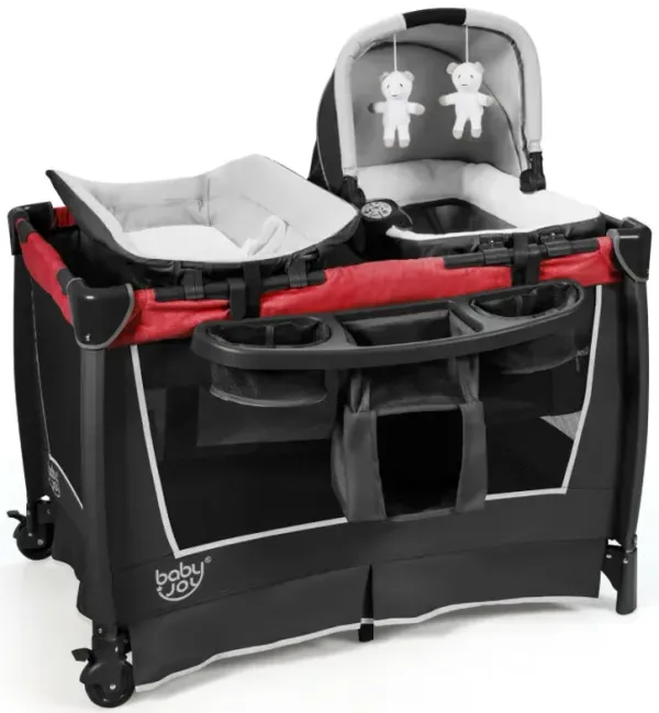 4-in-1 Convertible Portable Baby Play yard with Toys and Music Player