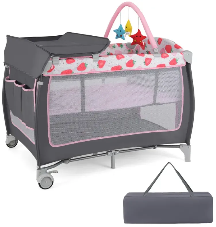 3-in-1 Portable Baby Playard with Zippered Door and Toy Bar