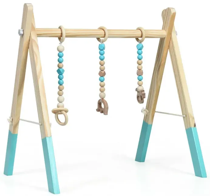 Wooden Baby Play Center with 3 Hanging Toys