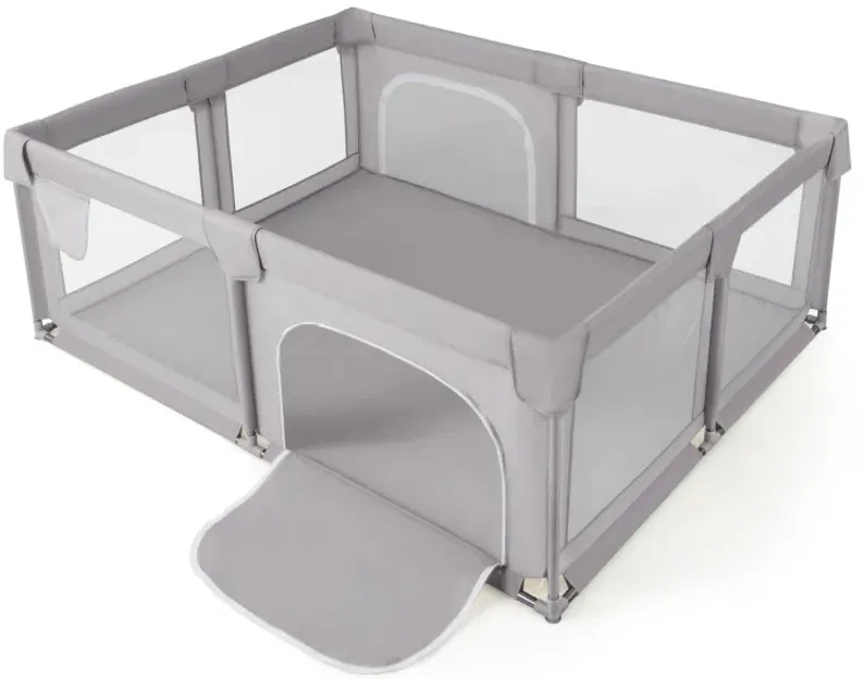 75 x 59 Inch Large Baby Playpen with Breathable Mesh and Zipper Doors