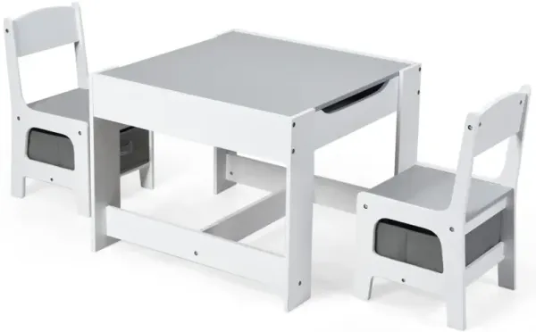 Kids Table Chairs Set With Storage Boxes Blackboard Whiteboard Drawing