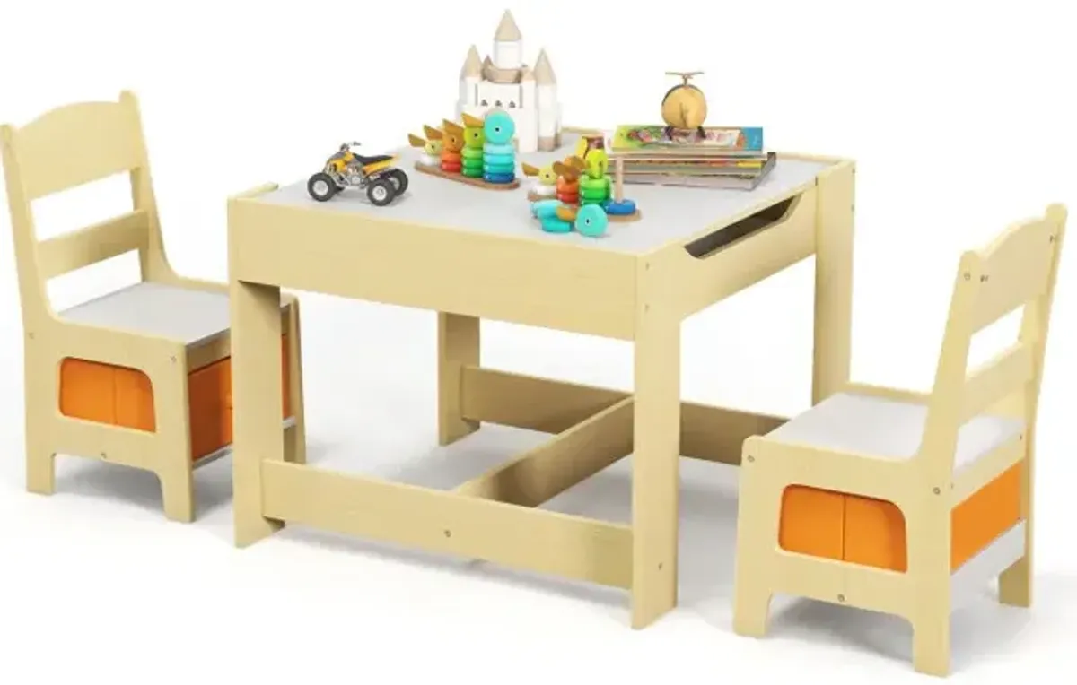 Kids Table Chairs Set With Storage Boxes Blackboard Whiteboard Drawing