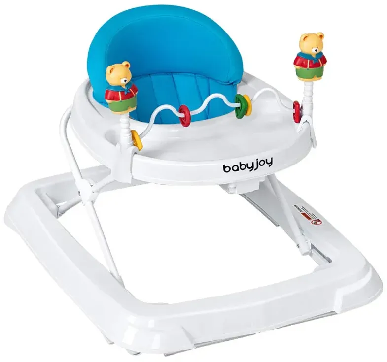 Height Adjustable Folding Baby Walker with High Back and Padded Seat