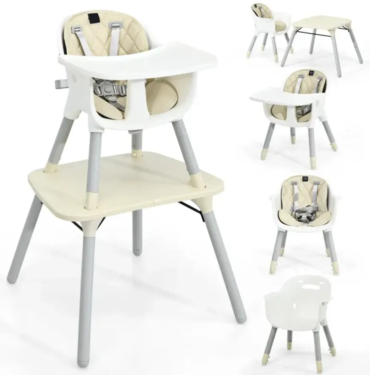 4-in-1 Baby Convertible Toddler Table Chair Set with PU Cushion