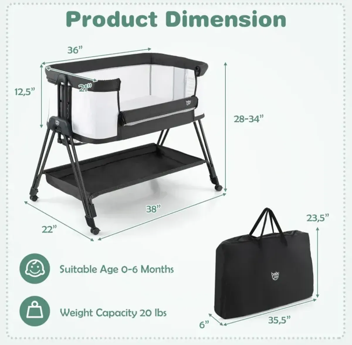 Portable Bedside Sleeper for Baby with 7 Adjustable Heights