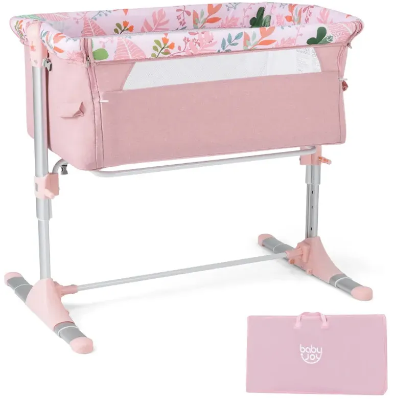 Folding Baby Bassinet Bedside Sleeper with 4 Adjustable Heights