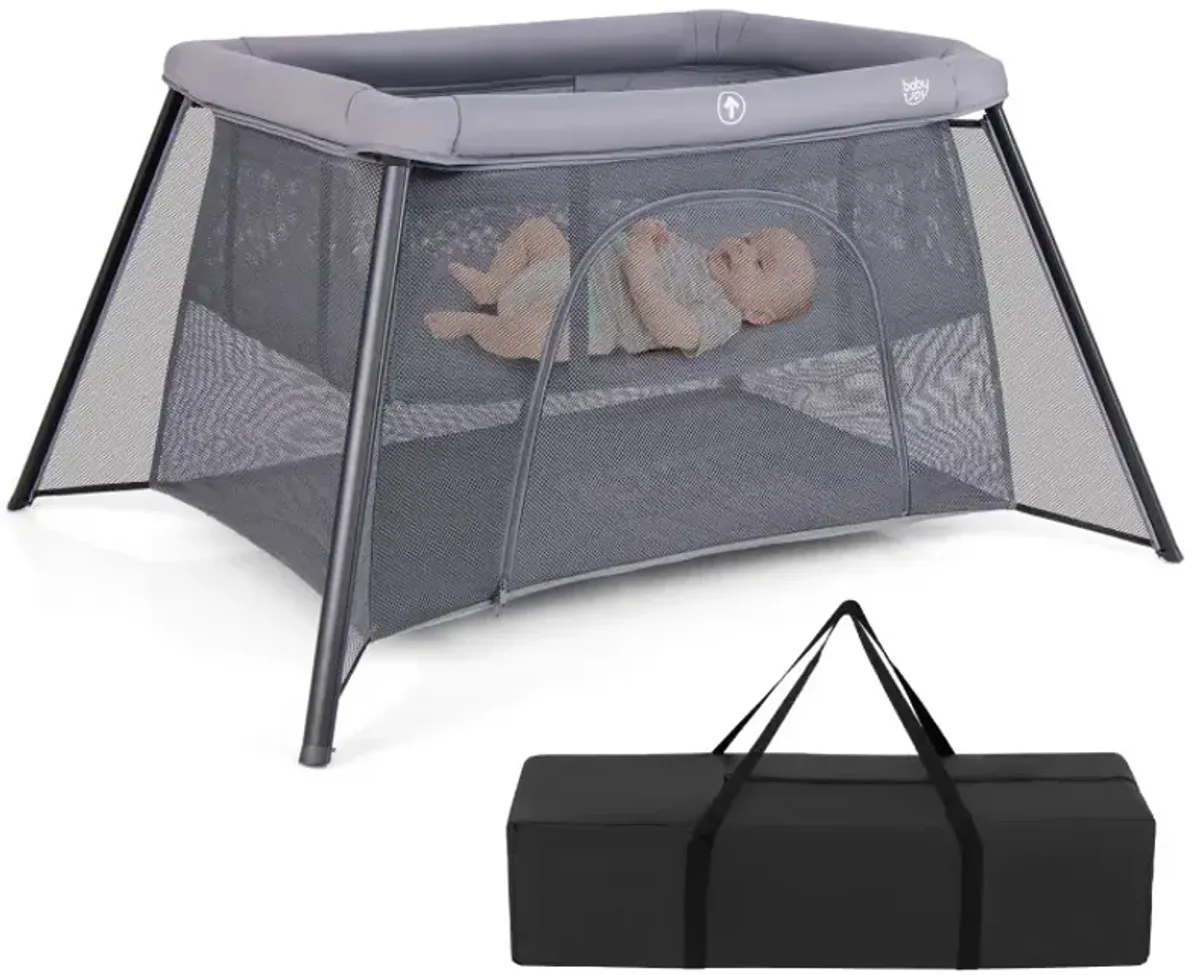 2-in-1 Portable Baby Playpen with Safety Enclosure and Padded Mattress