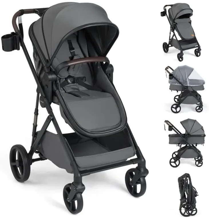 2 in 1 Baby Stroller with Bassinet Mode High Landscape with Reversible Seat and Canopy