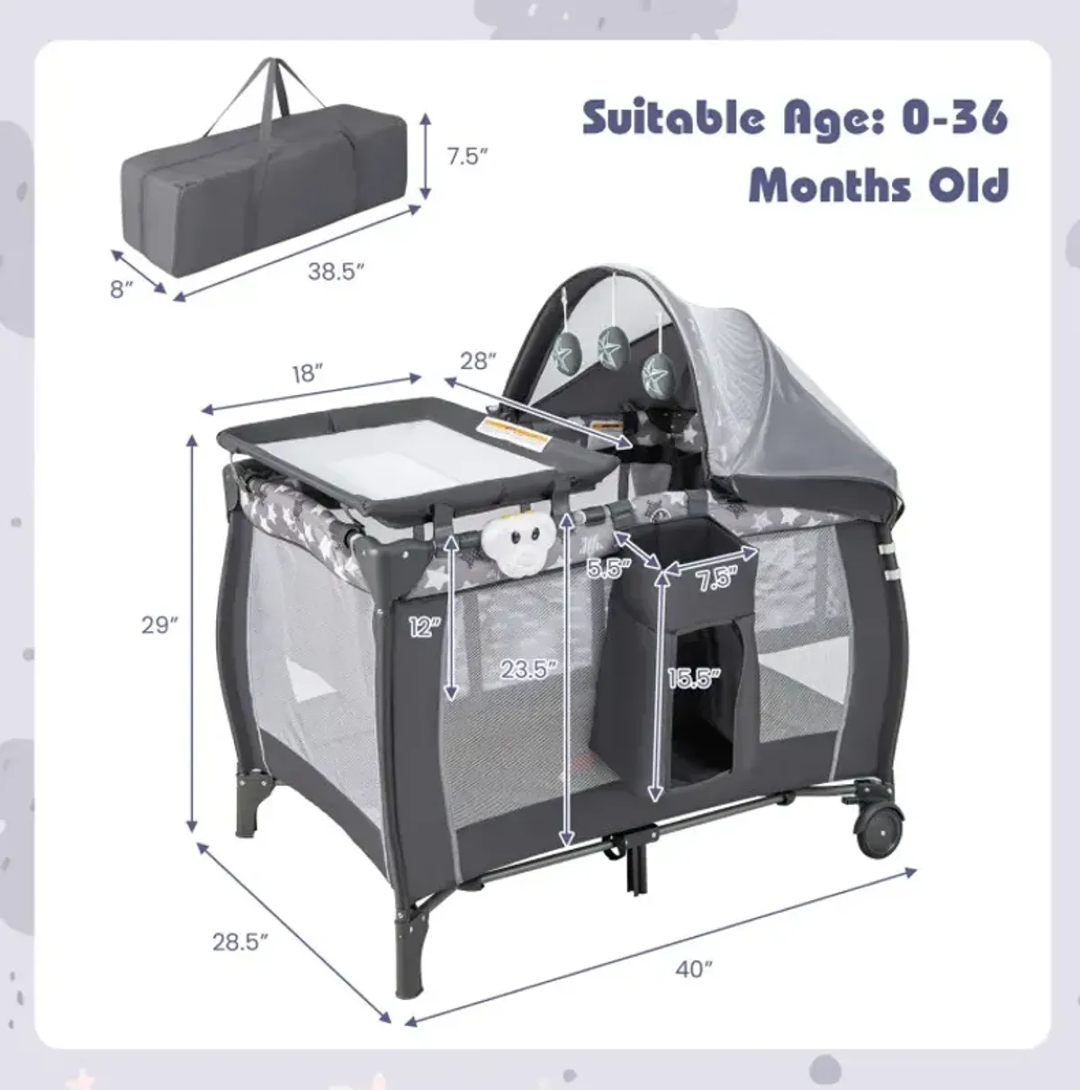 Baby Portable Nursery Center 4-in-1 Portable Travel Crib