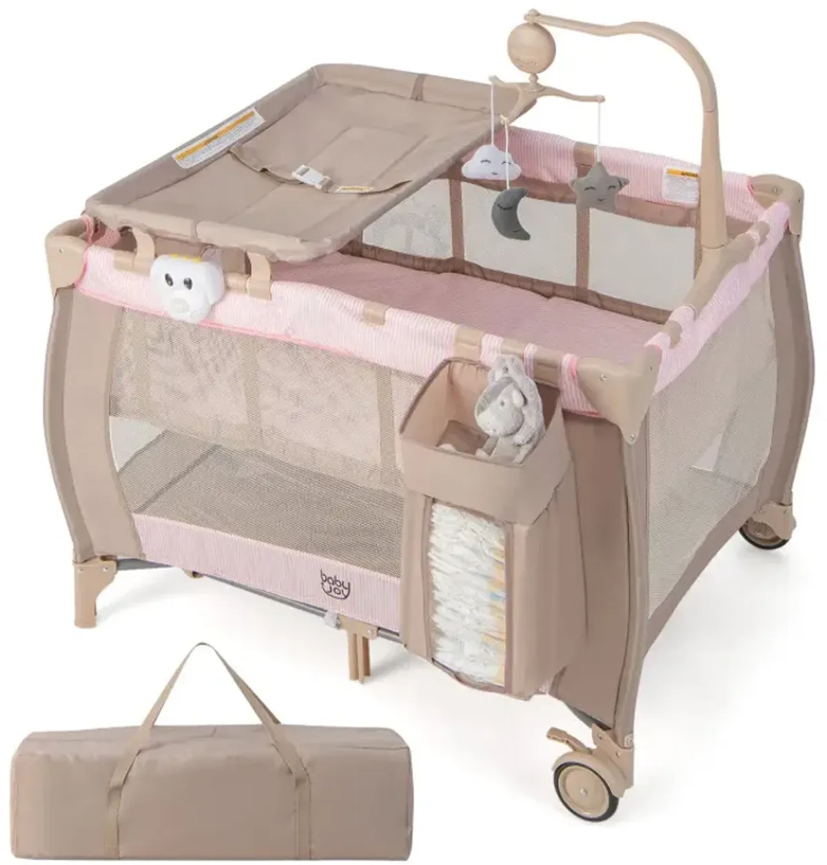 Portable Baby Playard with Changing Table Bassinet and Music Box
