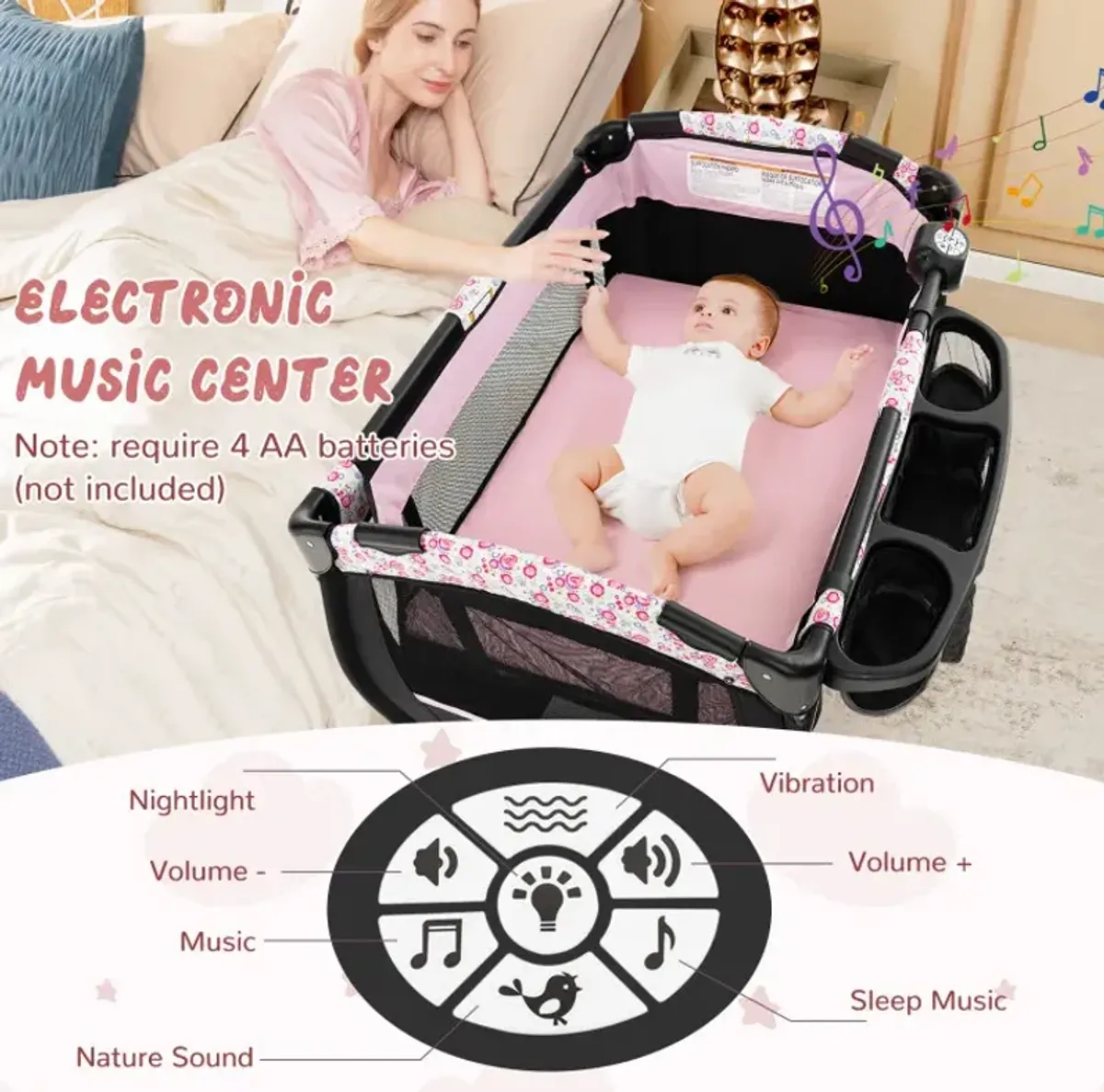 4 in 1 Portable Pack and Play Baby Nursery Center with Bassinet