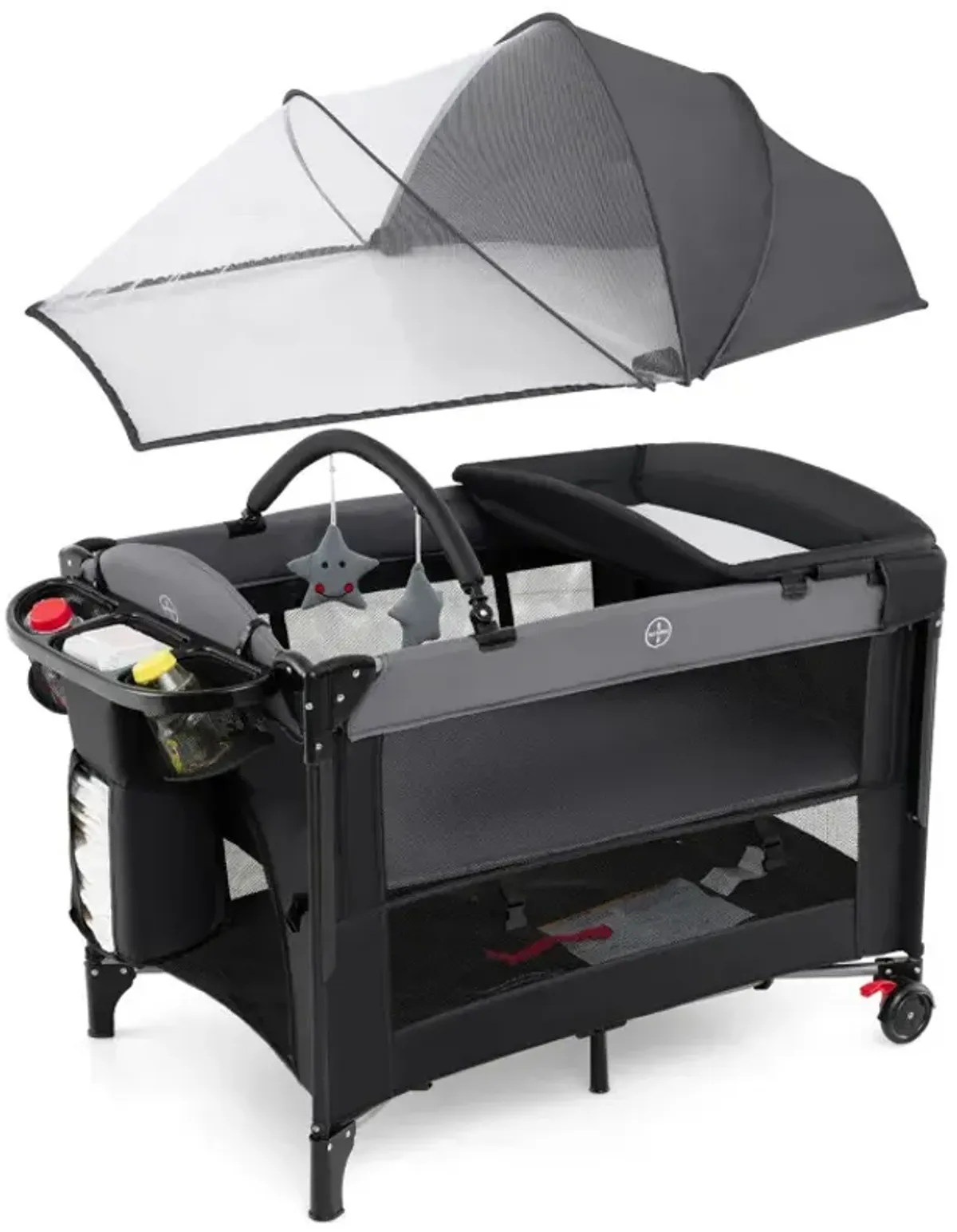 Foldable Baby Bassinet with 4 Adjustable Heights Changing Table and Mattress