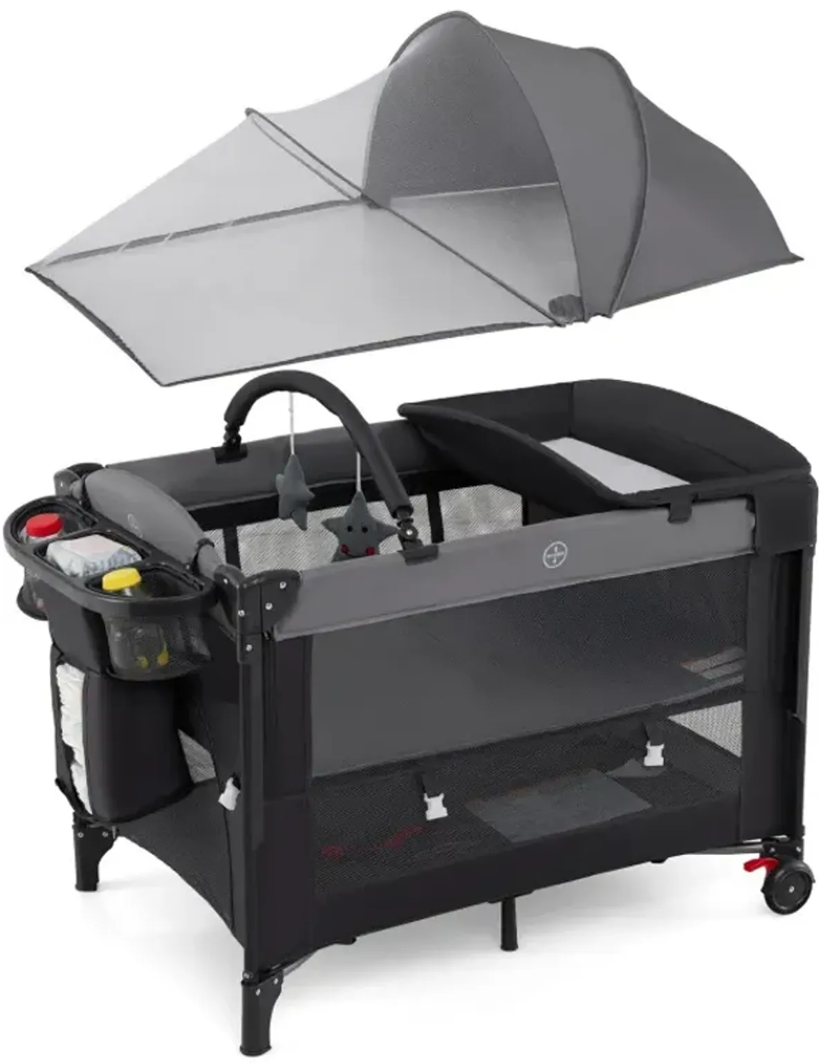 Foldable Baby Bassinet with 4 Adjustable Heights Changing Table and Mattress