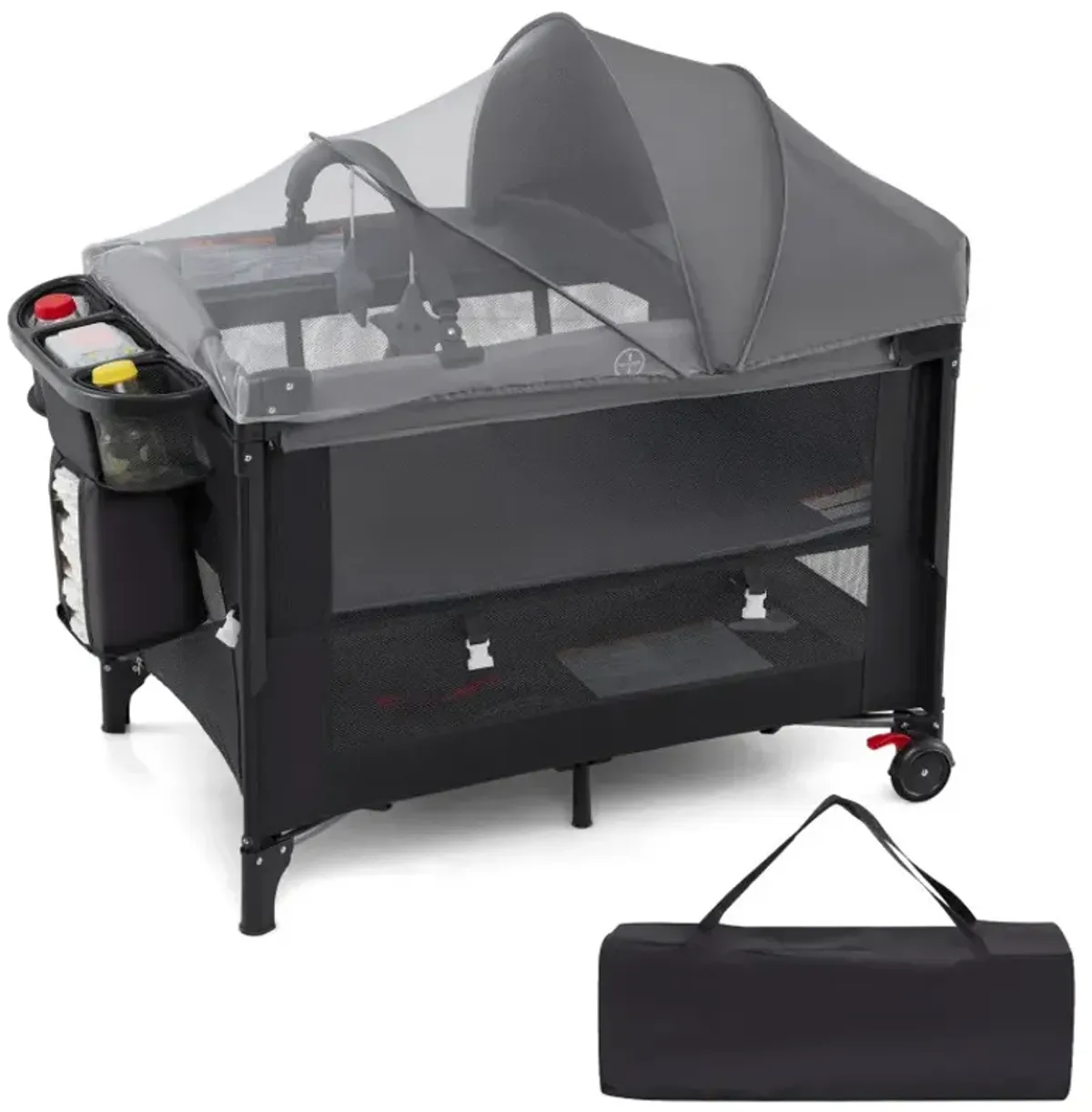 Foldable Baby Bassinet with 4 Adjustable Heights Changing Table and Mattress