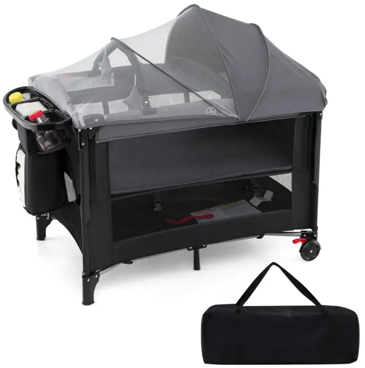 Foldable Baby Bassinet with 4 Adjustable Heights Changing Table and Mattress