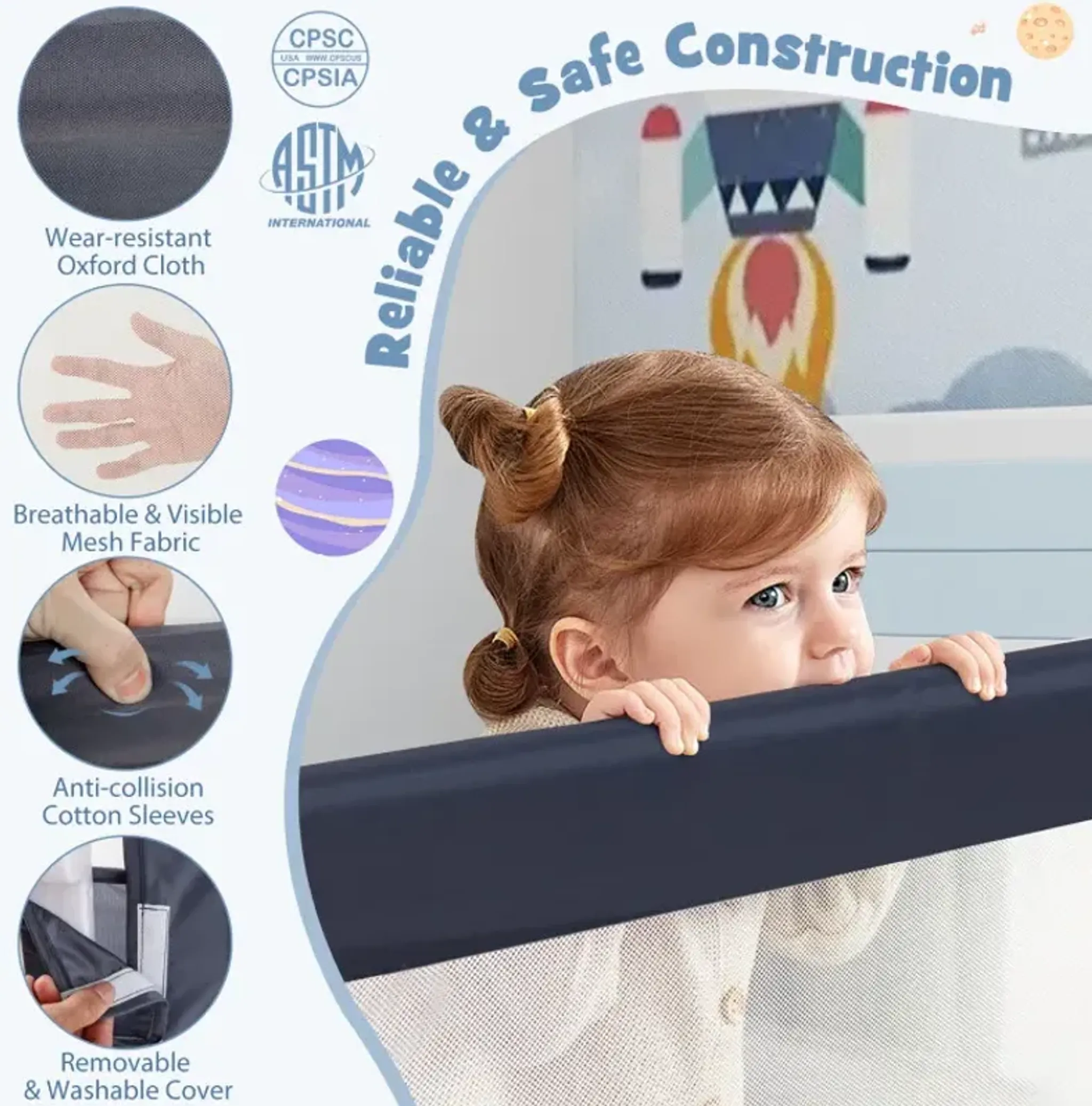 Foldable Bed Rail Swing Down Baby Bed Guard Rail Costway | Furniture.com