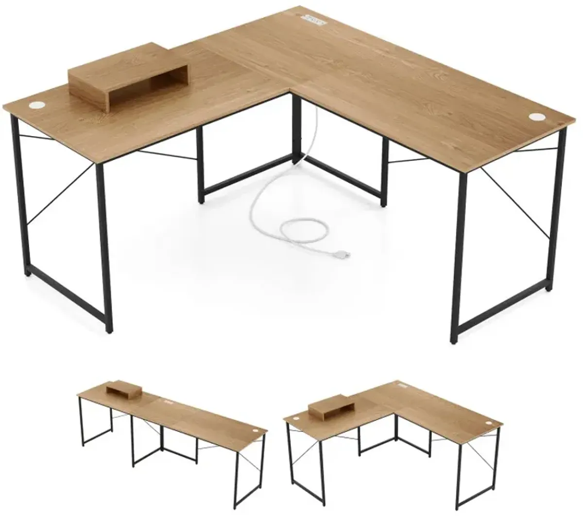 95 Inch 2-Person L-Shaped Long Reversible Computer Desk with Monitor Stand