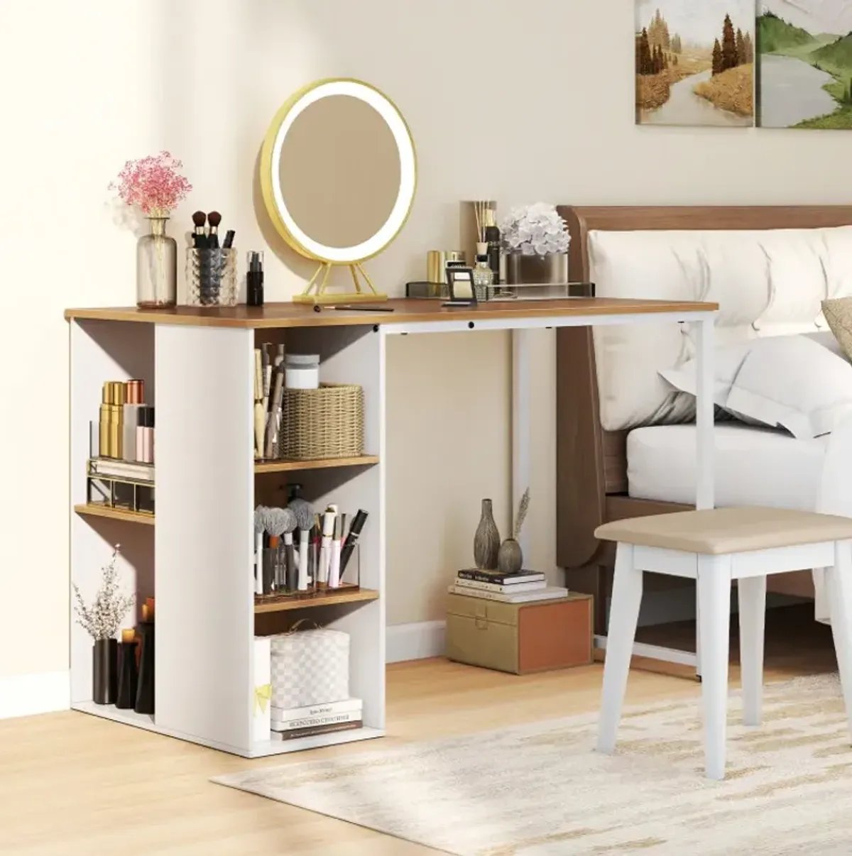Computer Desk with Storage Shelves and Metal Frame