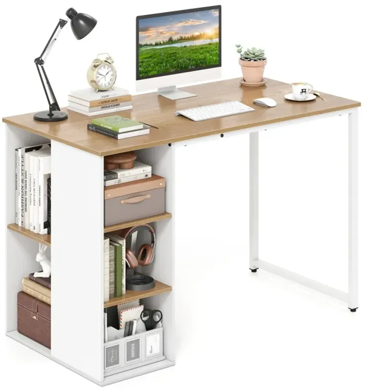 Computer Desk with Storage Shelves and Metal Frame