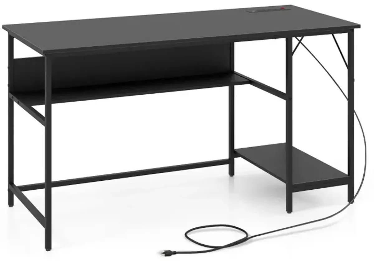 55 Inch Computer Desk with 4 Power Outlets and CPU Stand