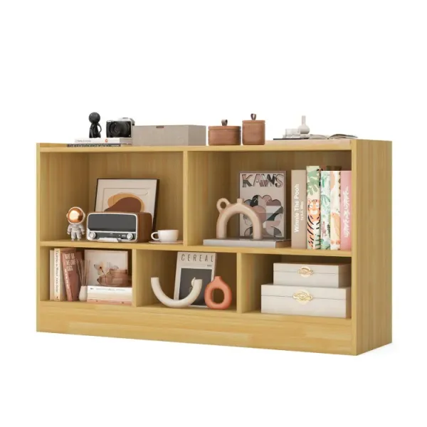 Kids 2-Shelf Bookcase 5-Cube Wood Toy Storage Cabinet Organizer