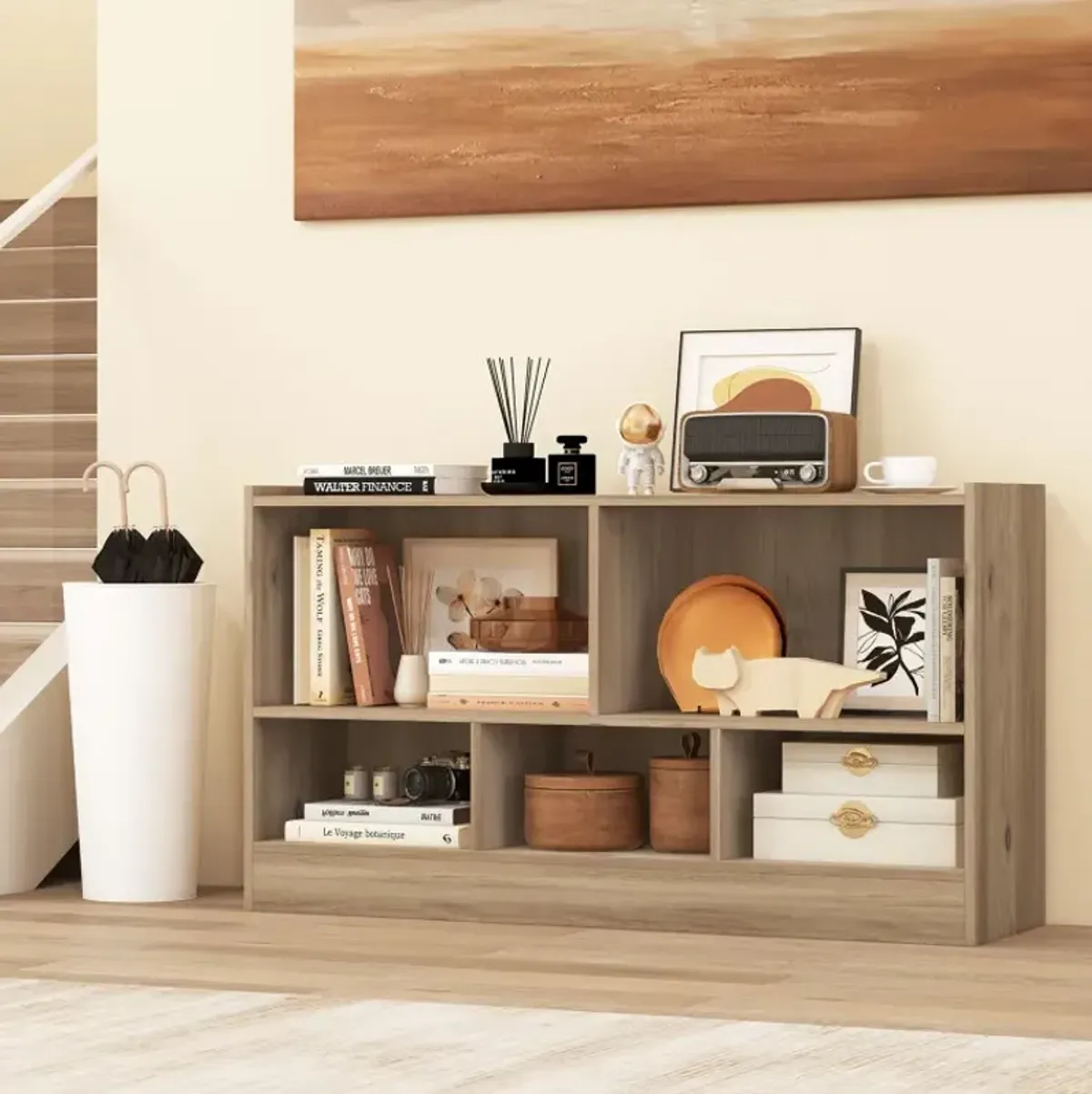 Kids 2-Shelf Bookcase 5-Cube Wood Toy Storage Cabinet Organizer