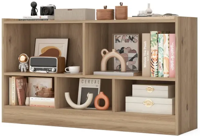 Kids 2-Shelf Bookcase 5-Cube Wood Toy Storage Cabinet Organizer