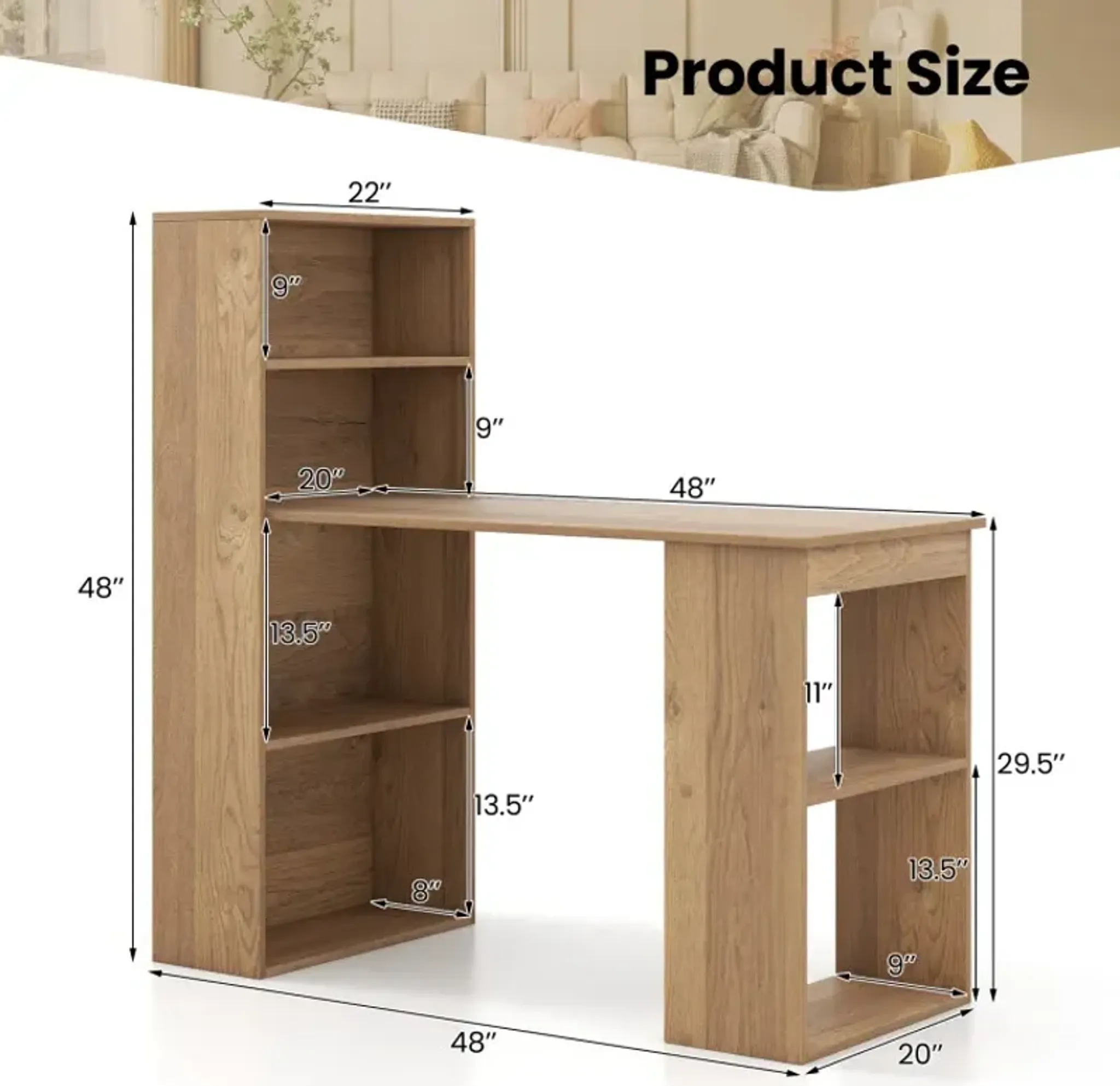 48 Inch Computer Desk With 4 Tier Bookcase And Cpu Stand Costway ...