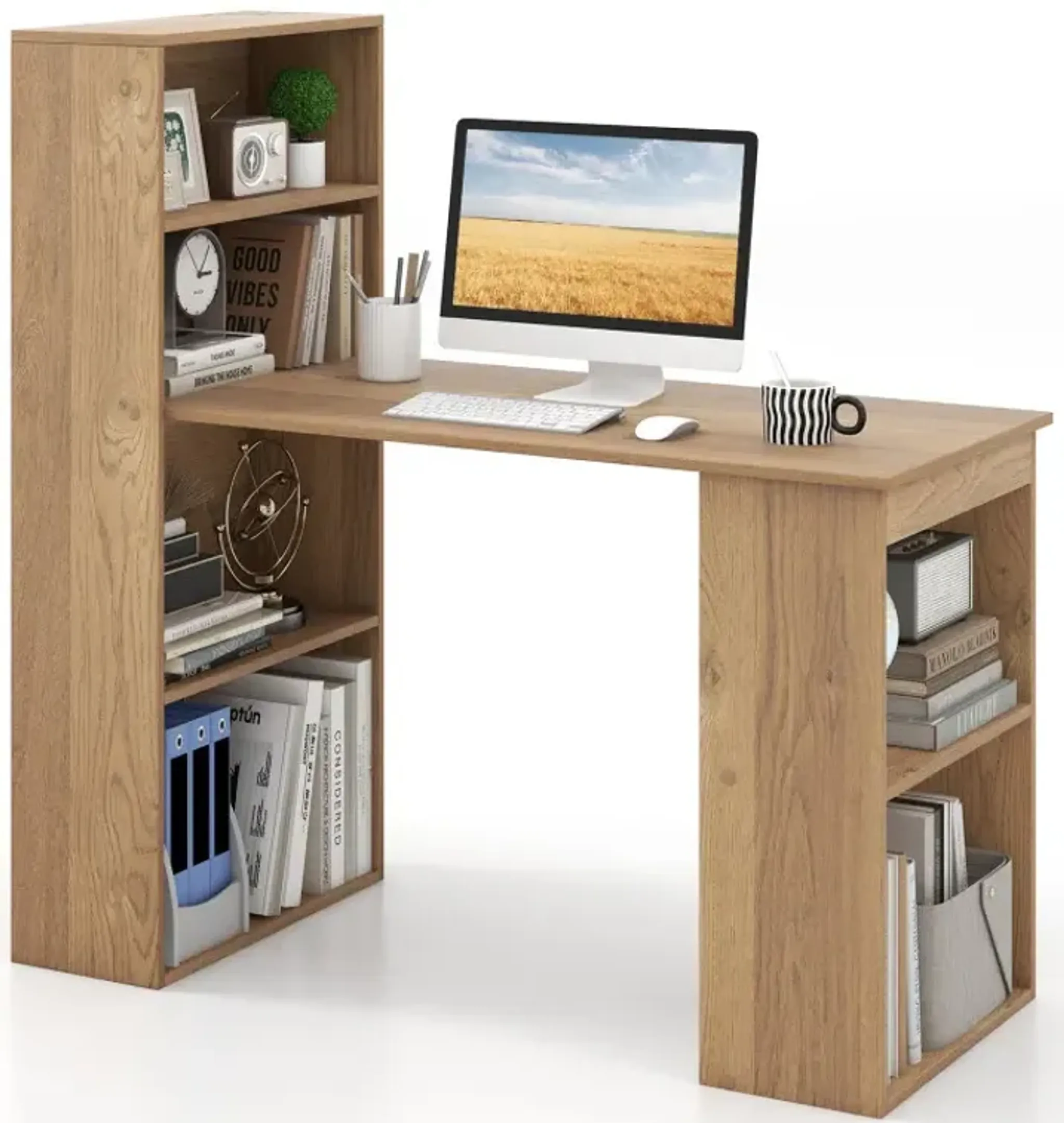 48 Inch Computer Desk with 4-Tier Bookcase and CPU Stand | Furniture.com