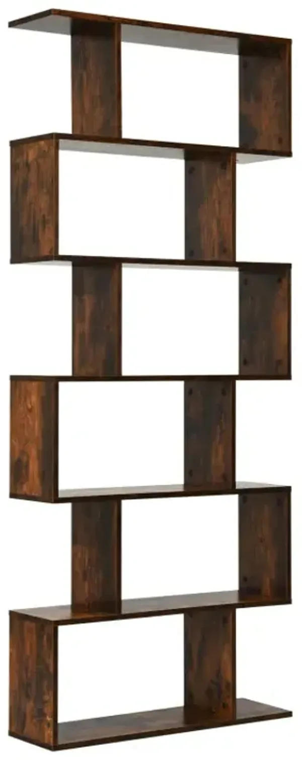 6 Tier S-Shaped Bookshelf Storage Display Bookcase Decor Z-Shelf